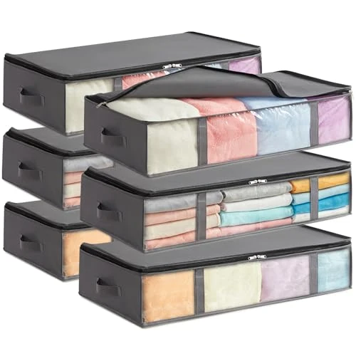 Tijdelijke aanbieding: Lifewit 90L Opbergboxen voor Onder het Bed 6-pack, Opvouwbare Kledingopbergzakken met Doorzichtig Voorvenster, Kastorganizers en Opbergruimte voor Handdoeken, Kleding, Dekens, Grijs van 38.99 € naar 38.99 € (0.00% korting)