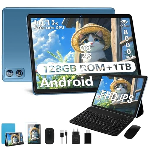 Dghrti Tablet z systemem Android 10 cali, 8-rdzeniowy 2,0 GHz, 22 GB RAM+128 GB ROM/TF 1TB, UFS 2.1 Flash, 8000 mAh, 8 + 5MP, Bluetooth 5.0, WiFi 5G, metalowy korpus, Widevine L1, tablet z klawiaturą