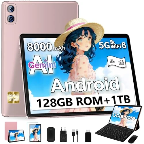 Offre limitee: Dghrti Tablette Android, 10.1" FHD - Coque en Métal, 【22Go RAM】+ 128Go ROM/TF 1To, Widevine L1, 8000mAh, Tablet Tactile Caméra 5+8MP,+ Clavier et Souris 2-en-1 - Or de 84.99 EUR a 84.99 EUR (economie 0%)