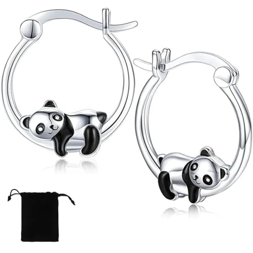 ZEPIQOR Panda Earrings for Women, Silver Panda Hoop Earrings for Girls, Animal Hoop Earrings, Cute Animal Earrings, Jewellery Gifts for Women Girls