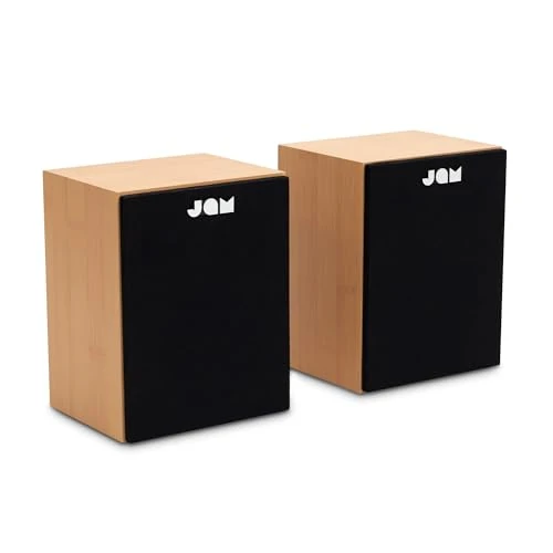 Jam Plankluidspreker actief, bekabelde luidsprekers met AUX- en RCA-ingangen, compatibel met platenspelers, 2 x 70 mm full-range-driver en geïntegreerde versterker voor rijk geluid, hout