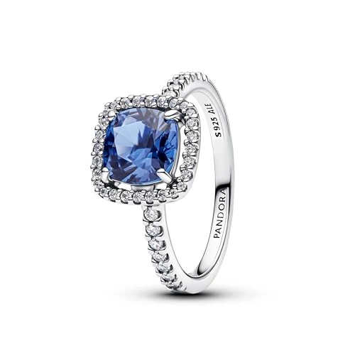Offerta a tempo: PANDORA Anello da donna in argento scintillante quadrato blu Alone 193550C01, 52/16,6, Argento sterling, Cristallo - 58% da 79.00 € a 32.90 €