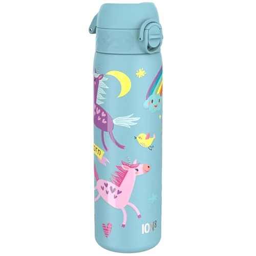 Offerta a tempo: Ion8 Borraccia Inox Leggero, 600ml, Non Isolato, a Prova di Perdite, Facile da Aprire, Serratura Sicura, Lavabile in Lavastoviglie, Adatta a Portabicchieri, Durevole, Unicorni Blu - 0.00% da 17.56 € a 17.56 €