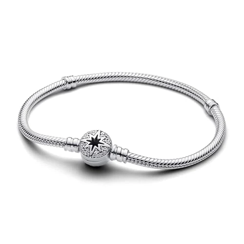 Oferta limitowana: PANDORA Moments 593584C01-17 bransoletka wężykowa z zapięciem z gwiazdą polarną ze srebra wysokiej próby z cyrkonią, kompatybilna z Moments Charms, rozmiar: 17 cm, 17cm, Srebro szterlingowe, Cyrkonia z 339.00 zł na 339.00 zł (oszczędź 0
