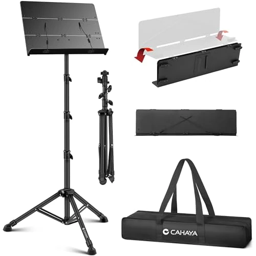 Offerta a tempo: CAHAYA Leggio Musicale Pieghevole e Regolabile: Realizzato in Metallo, Stabile, Tre Sezioni Pieghevoli, Facile da Trasportare e Riporre, Altezza 78-170 cm, con Custodia Inclusa, Finitura Nero Opaco - 17% da 36.99 € a 30.68 €