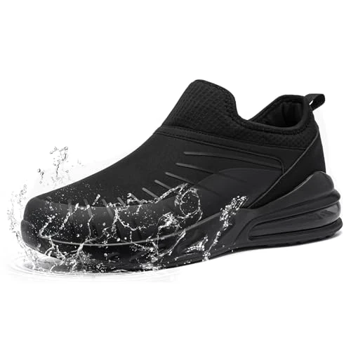 LARNMERN Zapatos Antideslizantes Mujer Zapatillas de Cocina Hosteleria Slip-On Calzado Casuales colchón Aire Camina Impermeable,negro/38 EU