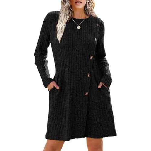 Oferta limitada: Yeenily Vestido Punto para Mujer Cuello Redondo Vestidos Suéter Elegante Vestido de Jersey Manga Larga A-Line Casual Túnica Vestidos para Otoño Invierno (Negro, S) de 26.99 EUR a 9.99 EUR (ahorro 63%)