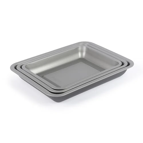 Tijdelijke aanbieding: Salter Essentials 3-Piece Roasting Tray Set – Non-Stick Coating, 31/35/39 cm Stackable Roasters, Dishwasher Safe, Easy to Clean, Made in the UK, Durable Oven Trays, Lightweight, PFOA-Free, BW13675 van 27.99 € naar 27.99 € (0.00% kor