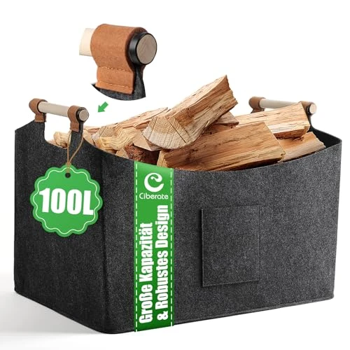 Offre limitée : Ciberate XXXL 100L Panier en feutre Panier en bois pour bois de cheminée Panier en bois de chauffage Sac en feutre pliable avec poignées antidérapantes et poche frontale Panier à bois de feu comme de 27.65 € à 27.65 € (0.00% de remise)