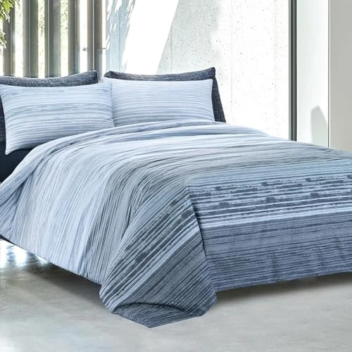 Dorian Home Double Bed Set, 100% Cotton 180 x 200 cm, Top Sheet, Bottom Sheet and Two Pillowcases, Made in Italy, Blue Padel Design