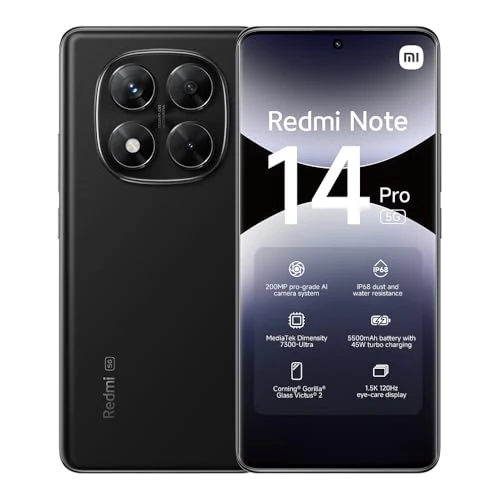 Begrenztes Angebot: Xiaomi Redmi Note 14 Pro 5G Smartphone, 8 + 256GB, Black, 200MP professionelle AI-Kamera, IP68, 45W TurboCharge mit 5110mAh Akku, AI-Funktionen (kein Ladegerät enthalten) von 399.90 EUR auf 399.90 EUR (Rabatt 0%)
