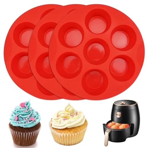 3 silikonowe formy do muffinek, 7 filiżanek, frytkownica na gorące powietrze, powłoka nieprzywierająca, mini forma do muffinek, silikonowa, mała, do babeczek, ciast, budyniów
