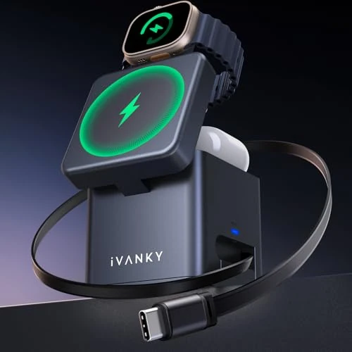 Limited-time offer: iVANKY for iPhone 16 Pro Max 5 in 1 Wireless Charging Station Cube with Retractable Cable Cord for MagSafe Magnetic Charger, 65 W Travel Stand Fast Charge Multiple Devices, Apple iWatch Ultra, Airpods from 59.99 GBP to 59.99 GBP (save 0%)