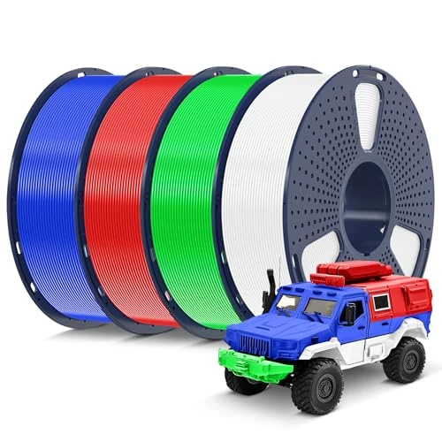 SUNLU Filament PLA, starannie nawinięty filament PLA do drukarki 3D, 1,75 mm, +/- 0,02 mm, pasuje do większości drukarek 3D FDM, kolorowy, 4 szt., 1 kg (biały + zielony + niebieski + czerwony)