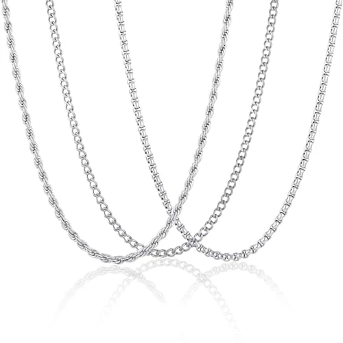 Limited-time offer: Esmoly 3 Men's Necklaces Chain Silver Gold Black Necklace Set Gift for Friend 45cm/50cm/55cm/60cm Christmas Birthday Gifts for Men Boys 2mm/3mm/4mm/5mm/6mm (Silver, 50cm/3mm) from 14.99 £ to 14.99 £ (save 0.00%)