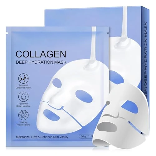 Limitiertes Angebot: Collagen Maske, 6 Stück Kollagen Maske, enthält Kollagen mit niedrigem Molekulargewicht- Porenverkleinerung, Verbesserung der Elastizität, Kollagenmaske über Nacht von 14.99 EUR auf 14.99 EUR (Spare 0%)