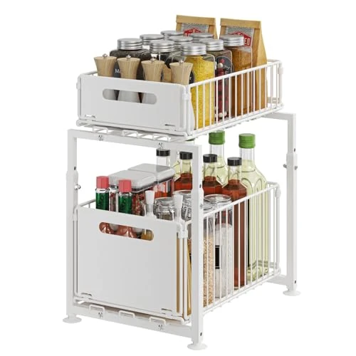 Oferta ograniczona: Organizer pod Zlewozmywak, 2-Poziomowy, Metalowa Półka Kuchenna z Wysuwanym Systemem, Szary (Biały, Model-A) z 139.00 EUR na 139.00 EUR (znizka 0%)