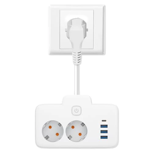 Mehrfachsteckdose mit Schalter, Doppelstecker Steckdose mit Flexible Kable, Steckdosenadapter mit 3 USB (2500W/10A), 6 in 1 Steckdosenleiste, Mehrfachsteckdose Doppelstecker für Zuhause, Büro, Reise