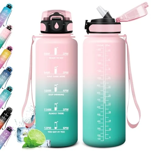 Limited offer: 1.5L Gym Water Bottle, Sports Water Bottle with Straw, Motivational Time Marker, Reusable Water Bottle, Leak Proof, Water Bottles for Sports, Gym, School, Gym from 19.99 EUR to 11.55 EUR (save 42%)