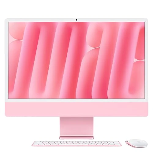 Apple iMac Computer desktop all-in-one: Chip M4, CPU 8-core e GPU 8-core: display Retina 24'', 16GB di memoria unificata, 256GB di archiviazione SSD, con accessori. Per iPhone/iPad; Rosa