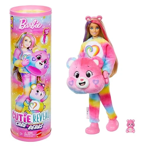 Barbie Cutie Reveal Puppe mit Accessoires, Glücksbärchis-Serie 2, Togetherness-Bärchi mit 10 Überraschungen, einschließlich Farbwechsel und Mini-Bärchi, JFV60