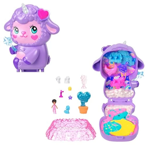 Offerta a tempo: Polly Pocket - Cofanetto Sogni d'Oro, set portatile a forma di agnellino con una microbambola e un unicorno, nove accessori per lo styling inclusi, giocattolo per bambini, 4+ anni, JCB15 - 37% da 14.99 € a 9.40 €