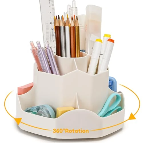 Limited-time offer: Euqvunn Rotating Desk Organiser, Pen Holder Children with 9 Compartments, 360° Pens Organiser, Space-Saving Pen Holder, Desk, Modern Desk Accessories, Desk Tidy (Beige) from $33.96 to $33.96 (save 0.00%)