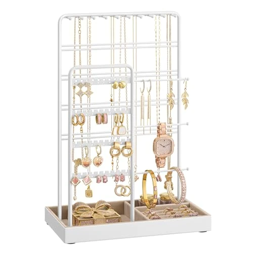 Oferta limitada: SONGMICS Soporte para Joyas, Organizador de Joyas, Expositor de Joyas, Marco de Metal, Bandeja de Terciopelo, para Collares, Pulseras, Anillos, Regalo, Blanco Mate JJS028W01 de 25.99 EUR a 20.79 EUR (ahorro 20%)