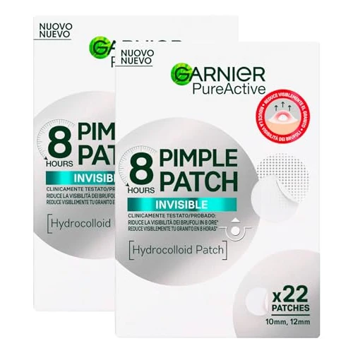Garnier Pure Active Pimple Patch 8 Stunden reduziert die Sichtbarkeit des Pickels absorbiert überschüssiges Talg, ultradünn und unsichtbar auf der Haut, in zwei Größen für alle Pickel – 44 Patches