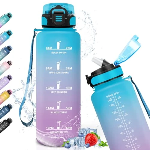 Limitiertes Angebot: Trinkflasche 1,5 Liter Sportflasche mit Strohhalm, Fitnessstudio- und Outdoor-Typ, Zeitmarkierung, Kohlensäuregeeignet von 15.82 EUR auf 15.82 EUR (Spare 0%)