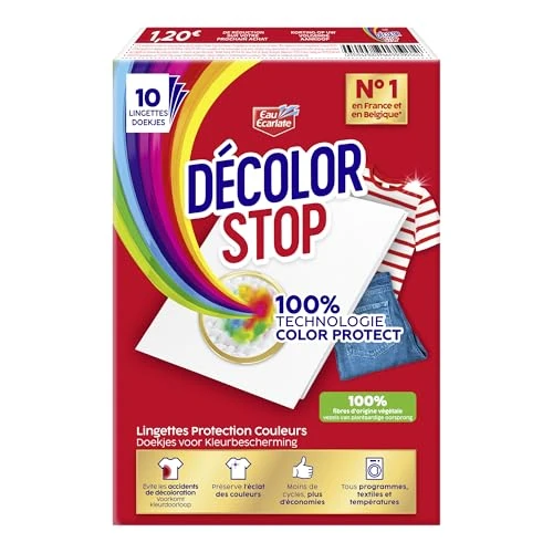 Decolor Stop – Protectores de colores – Evita los accidentes de decoloración – Preserve el brillo de los colores – Todos los programas textiles y temperaturas – Menos ciclos – Más ahorros – 10
