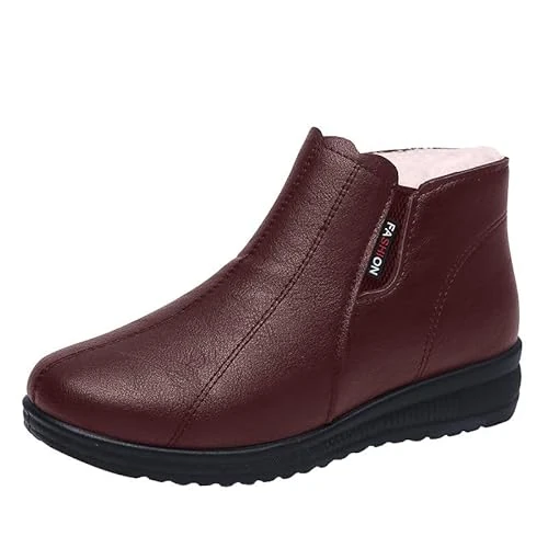Yekdmxop Botas de mujer de invierno elegantes botas de nieve ligeras botines al aire libre algodón botines de tobillo botas con acolchado zapatos cómodos de invierno zapatos impermeables, Vino, 35 EU