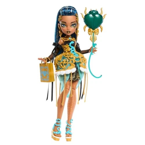 Limited-time offer: Monster High Scary Sweet Birthday Doll, Cleo De Nile in Golden Party Dress with Themed Accessories like Invite, Balloon, Gift, Lipstick and More, JBG76 from 29.99 £ to 18.76 £ (save 37%)