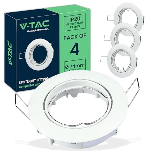 Oferta limitada: V-TAC 4X Marco Foco Empotrable GU10-4 Piezas - Portalámparas Bombillas LED GU10 - Sección Empotrable de 74 mm - Marco Redondo para Bombilla para Yeso, Madera, Estantes, Hogar - Ø82 x 25mm de 16.03 € a 16.03 € (ahorro 0.00%)