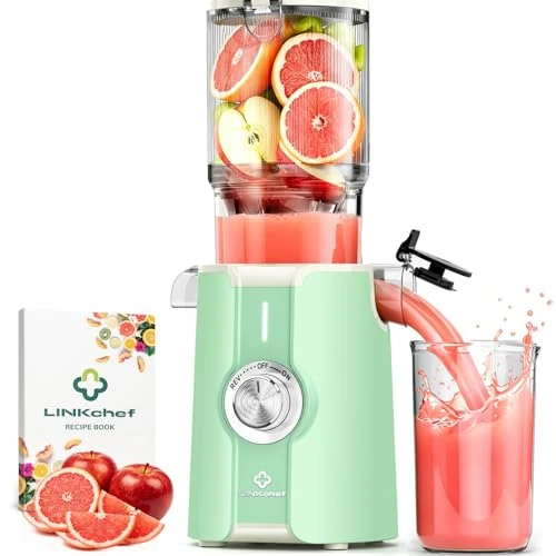 Offerta a tempo: LINKChef Estrattore di Succo a Freddo | 200W Estrattore Frutta e Verdura Intera | Bocca Larga da 115mm | Con Ricettario Incluso | Senza BPA | Facile da Pulire con Funzione Inversa | Verde chiaro - 4% da 135.99 € a 129.99 €
