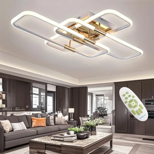 Offerta a tempo: SXLXQM Lampadario Soggiorno LED Dimmerabile Moderna, Plafoniera LED Soffitto Rettangolare 86W 10750 lumen, Lampadario a Sospensione Grande 3000K-6000K, per Soggiorno, Camera da Letto - 26% da 189.99 € a 139.99 €