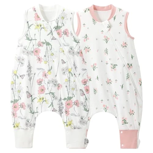 Offerta a tempo: Duomiaomiao 2 Pezzi Sacco nanna per Bambini con Piedi, 1.0 Tog – Ideale per Primavera ed Estate, Utilizzabile Tutto l'Anno, 100% Cotone, Con Aperture per Gambe per Bambini - 0.00% da 37.99 € a 37.99 €