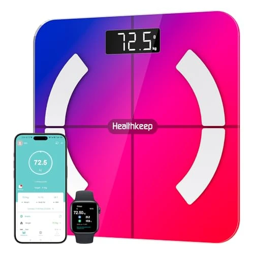 Oferta ograniczona: Waga osobowa, Healthkeep Balance Impedancjometr Bluetooth Połączona waga o wysokiej dokładności z aplikacją 13 wskaźników dla Andriod i iOS Max 180kg/400lb/28st, 28 x 28 cm - Wielokolorowy z 173.55 EUR na 173.55 EUR (znizka 0%)