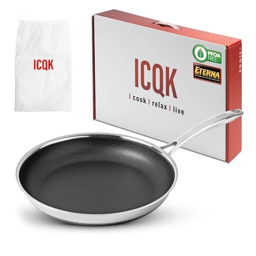 Offre limitée : ICQK Poêle anti-adhésive triple couche (acier inoxydable + aluminium), diamètre Ø 20 cm, anti-rayures, pas de PFOA, pour plaque de cuisson induction, céramique, électrique, gaz, four, poignée de 54.99 € à 54.99 € (0.00% de remise)