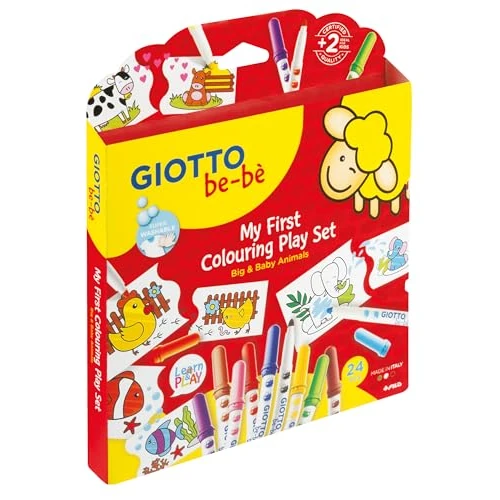 Giotto be-bè My First Colouring Play Set, super wasbare vezelstiften, 5 mm punt, kartonnen etui, 14 verschillende kleuren, 24 stuks