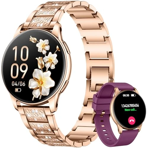 Smartwatch voor dames met telefoonfunctie, fitnesshorloge, polshorloge: 1,32 inch AMOLED smartwatch met hartslagmeter, slaapmonitor, calorieënteller, sporthorloge, IP68 waterdicht, fitnesstracker,