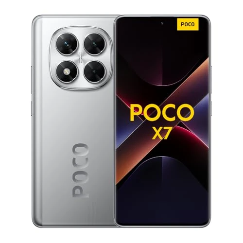 XIAOMI POCO X7 - Smartphone de 8+256GB, Pantalla CrystalRes 1.5K AMOLED Curva, MediaTek Dimensity 7300-Ultra, Cámara de 50 MP, Carga Turbo de 45W, Cargador no Incluido, Plata (Versión ES)