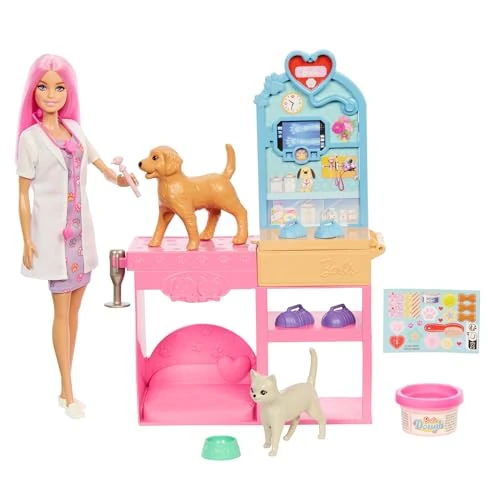 Oferta limitada: Barbie Clínica veterinaria Conjunto con muñeca de pelo rosa, muebles de consulta veterinaria y más de 10 accesorios incluyendo moldes y masa para escayolas, JFX93 de 39.99 € a 34.99 € (ahorro 13%)