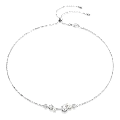 Swarovski Constella Collana, Gioiello con Crystal Pearls e Zirconia Bianchi, Taglio Round, Chiusura con Meccanismo a Scorrimento, Placcatura in Tonalità Rodio, 38-48 cm, 0,9 x 4,4 cm