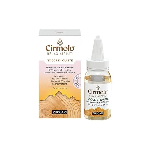 Zuccari Gocce di Quiete Cirmolo Relax Alpino, 10ml, Olio Essenziale di Cirmolo Puro e Bio-Attivo per Aromaterapia e Uso Alimentare, Azione Rilassante, Purificante e Balsamica