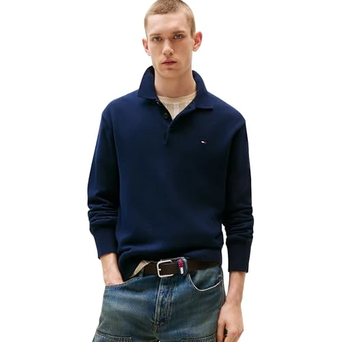 Zeitlich begrenztes Angebot: Tommy Jeans Herren Pullover Slim Essential mit Polokragen, Blau (Dark Night Navy), M von 99.90 € auf 53.07 € (47% Rabatt)