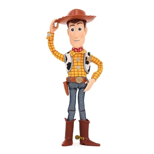 Disney Store Oficjalna interaktywna figurka mówiąca Woody'ego, Toy Story, 39 cm, kowbojska lalka z 15 zdaniami w języku angielskim, interakcja z innymi postaciami w wieku 3 lat