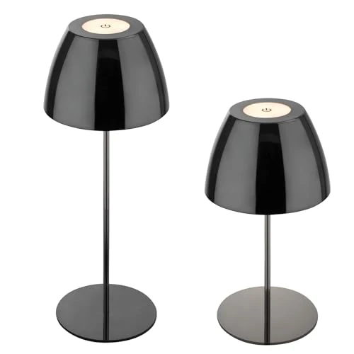 Offerta a tempo: BRILONER - Lampada da tavolo LED senza fili IP44 con touch, dimmerabile, lampada da comodino, lampada ricaricabile, lampada da tavolo a batteria, da esterno, 13,5x36cm (DxH), nero-cromo - 0.00% da 39.95 € a 39.95 €