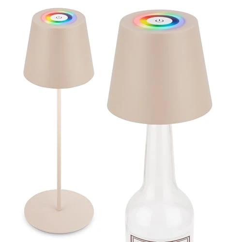 BRILONER - Lampada da tavolo 3 in 1 RGBW LED senza fili IP44 con touch, dimmerabile all'infinito, lampada per vino, beige
