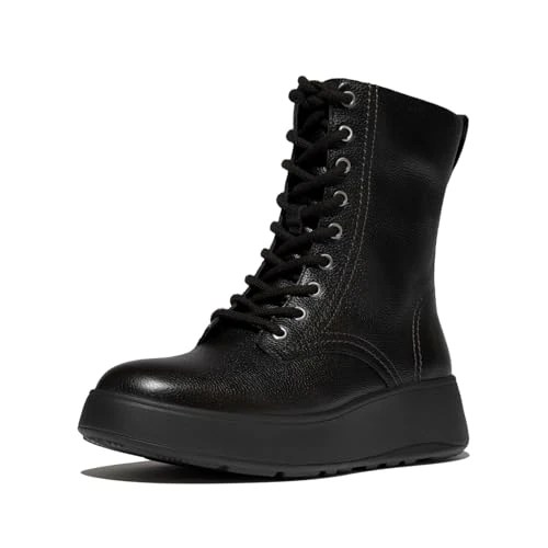 Limited offer: FitFlop Women's F-Mode Stitch Warm Black Tumbled-Leather Lace-Up Ankle Boots from 81.29 EUR to 81.29 EUR (save 0%)